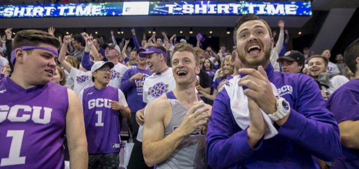 Fans cheer at the Grand Canyon University basketball team at the WAC Conference championship game.