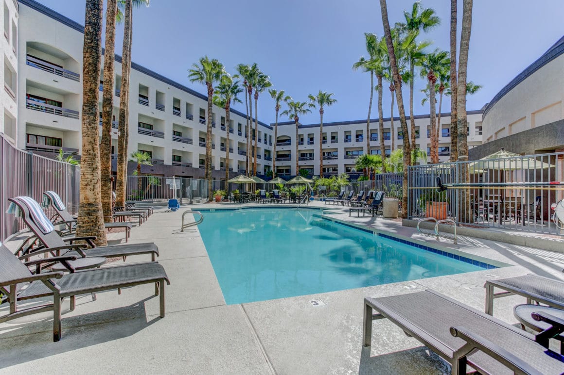 Pool area at the Hilton Phoenix hotel