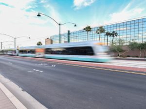 Downtown Mesa Lightrail near commercial real estate project