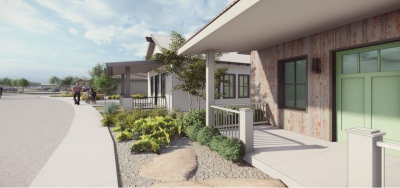 Rendered image of front porch of single-family house in the Boardwalk community