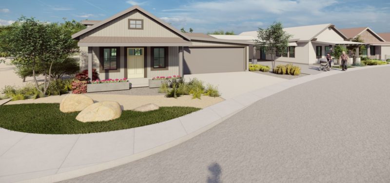 Rendered Image of front porch and garage of single-family home in Boardwalk community
