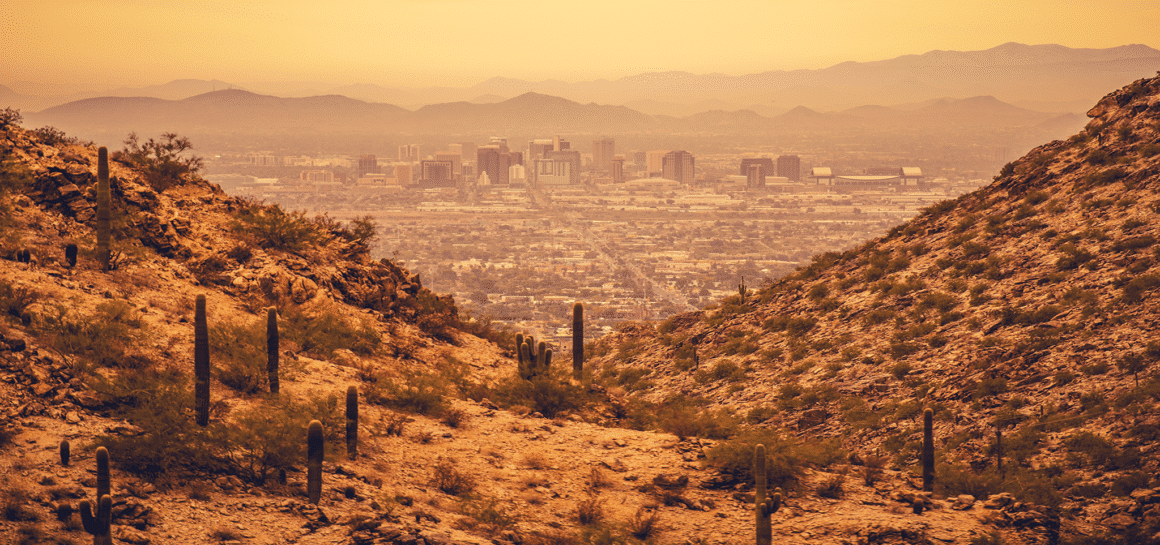 Phoenix Mountain overlooking downtown in the sunset