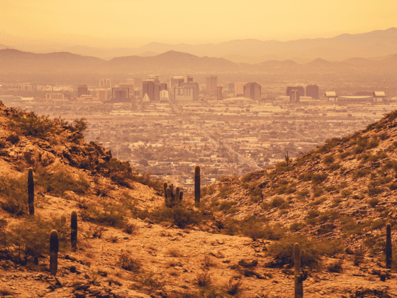 Phoenix Mountain overlooking downtown in the sunset