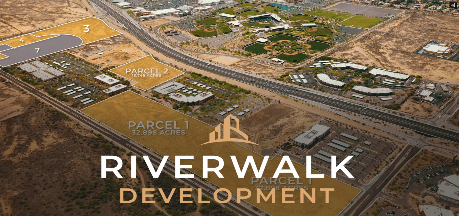 arial shot of Riverwalk Development, just off the HWY 101 in Scottsdale, AZ