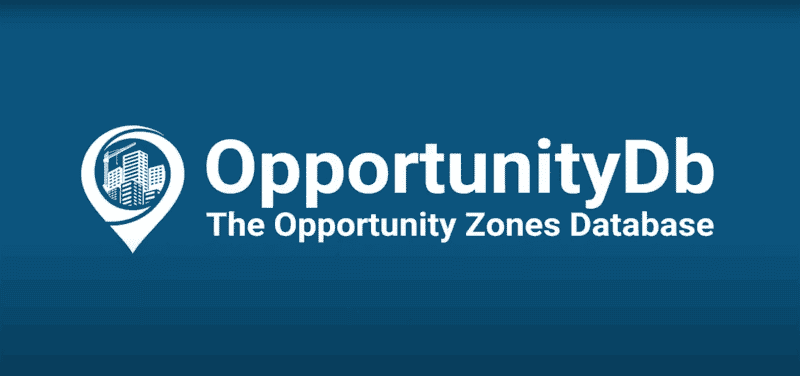 blue background with the words OpportunityDB - The opportunity zones database