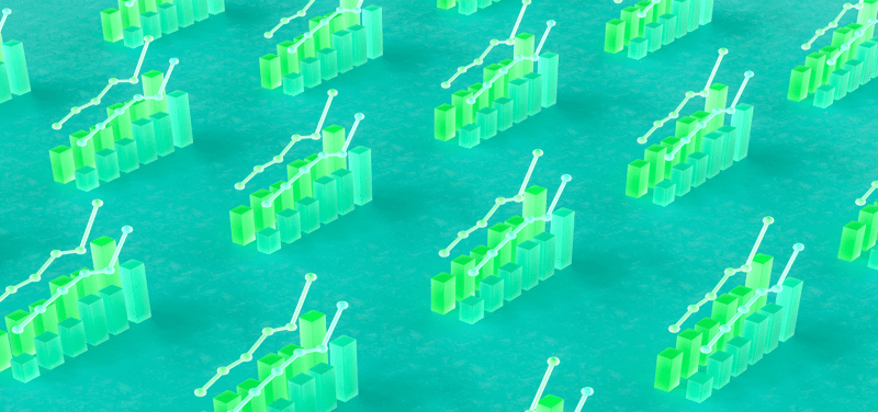 rows of green financial charts with a darker green background