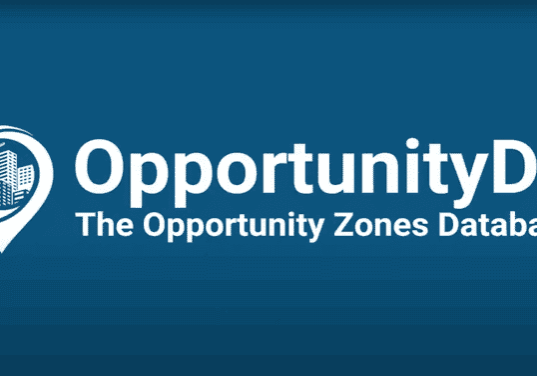 blue background with the words OpportunityDB - The opportunity zones database