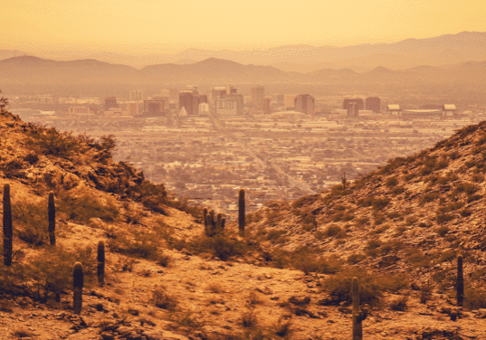 Phoenix Mountain overlooking downtown in the sunset